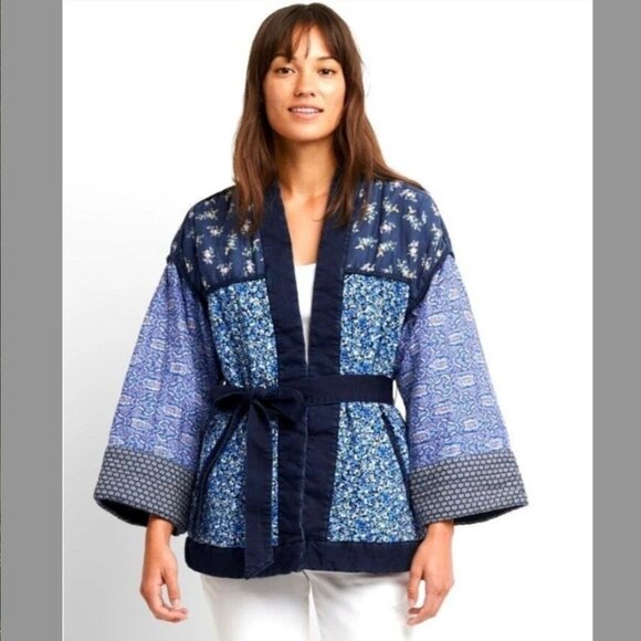 quilted mix print oversized kimono style jacket - Picture 2 of 7